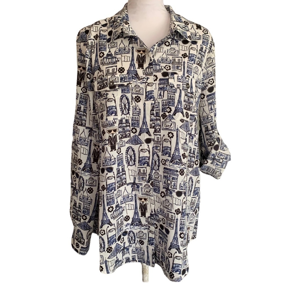 Karl Lagerfield Paris Street Scenes Whimsical Button Down Sz S